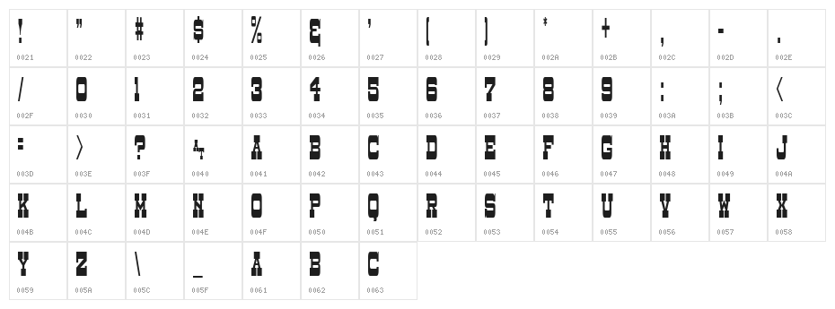 Dry Goods Narrow JL Character Map