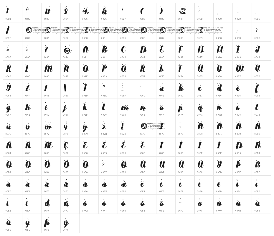 dreamshowers-Regular Character Map