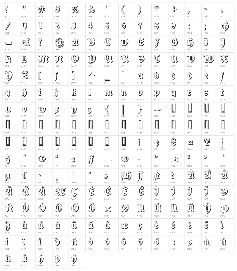 DS Ballade Shadow Character Map