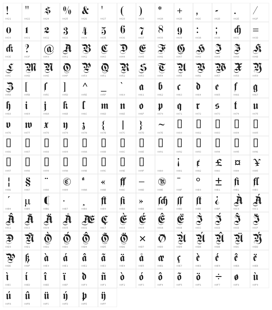 DS Fette Kanzlei OsF Character Map