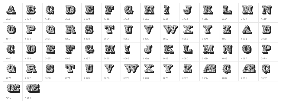DS Lettres ombées ornées Character Map