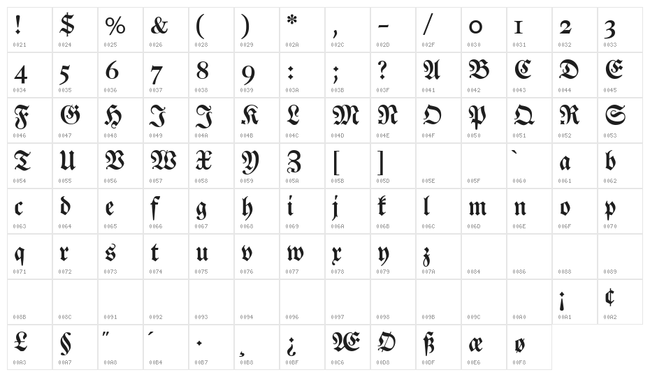 DS Luthersche Halbfett Character Map