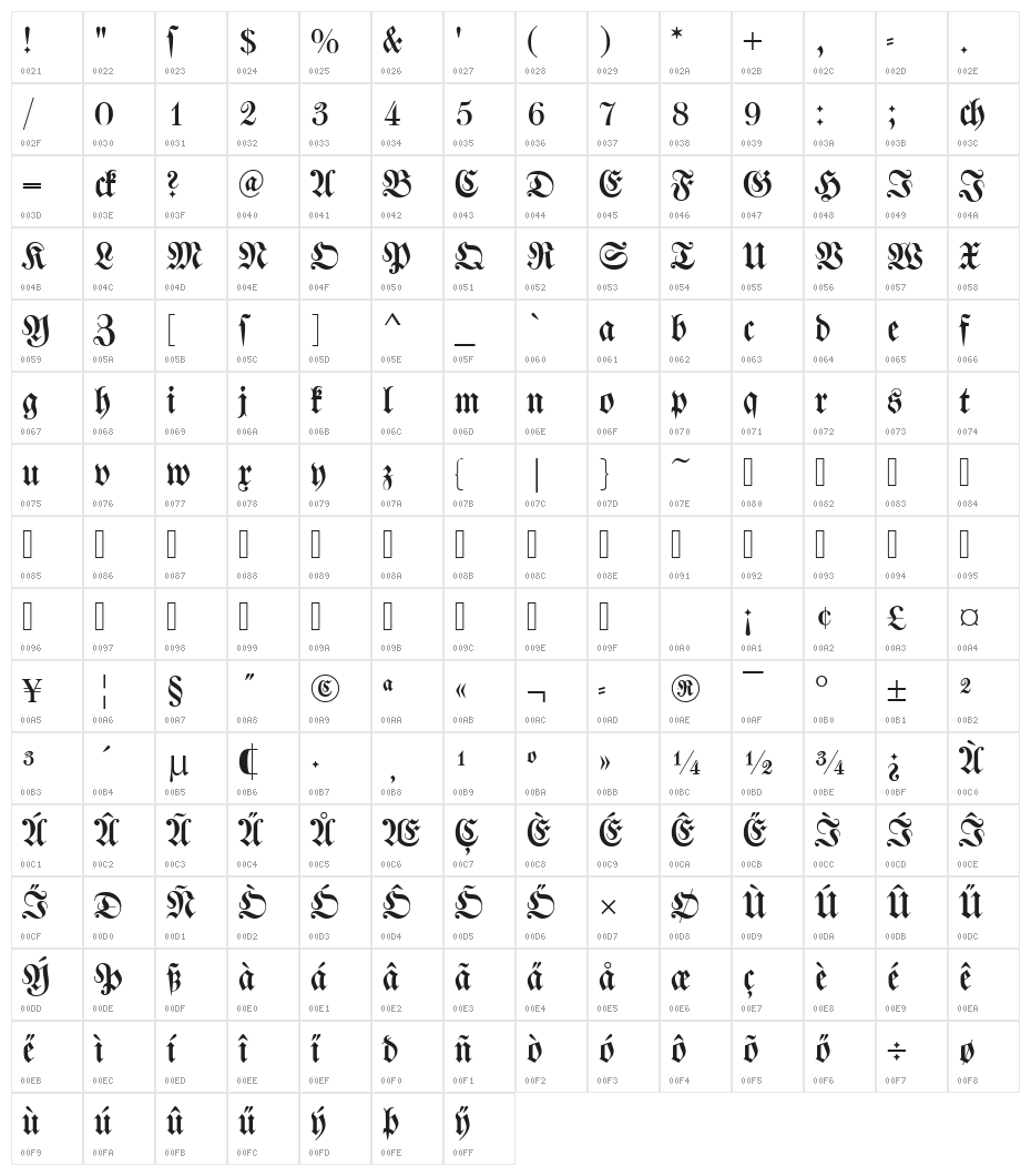 DS Walbaumfraktur Character Map