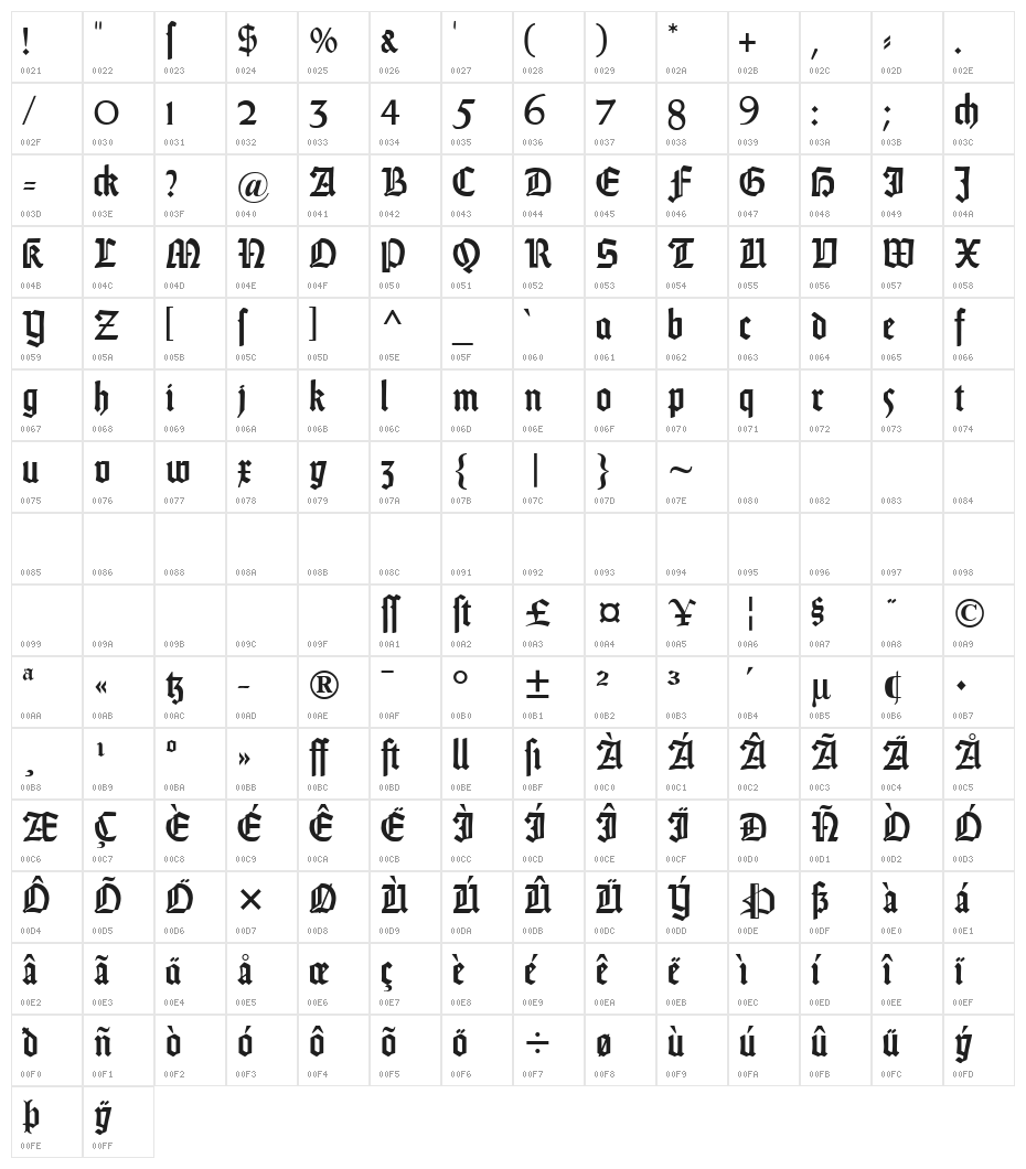 DS Weiss-Gotisch Alt Character Map