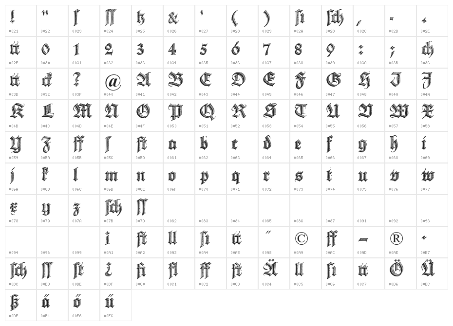 DS Zierschrift Character Map