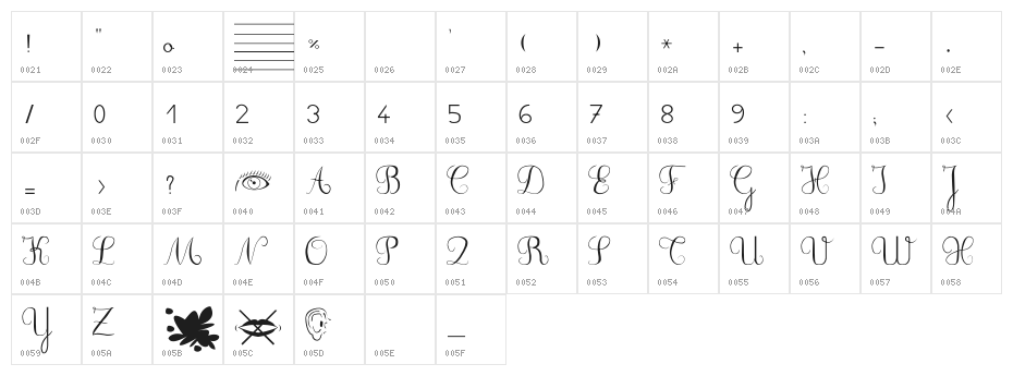 DuCahier 2 Cursive scolaire Character Map