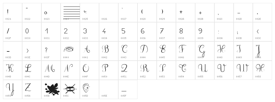 DuCahier xp Cursive scolaire Character Map