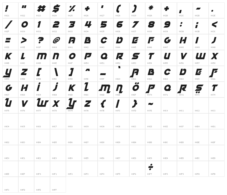 Dubai Dubstep Italic Character Map