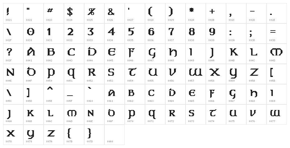 Dublin Bold Character Map