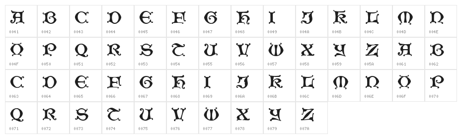 Dublin Book Regular Character Map