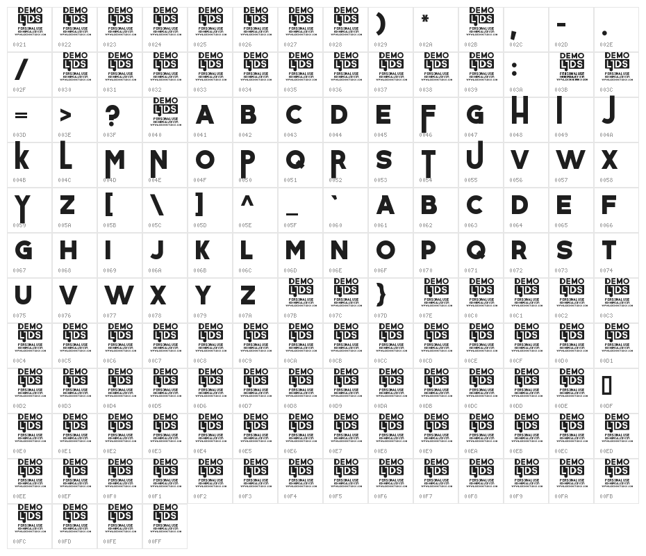 Dulkanyca Bold Character Map