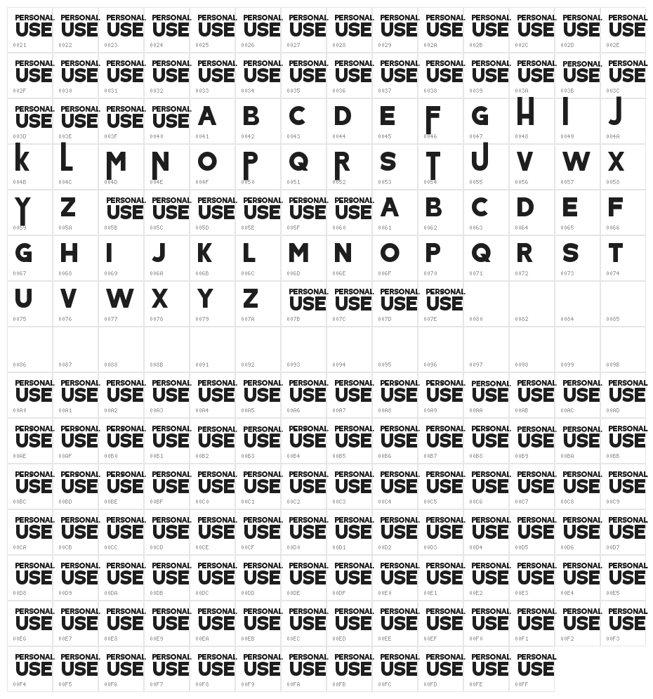 Dulkanyca Bold Character Map