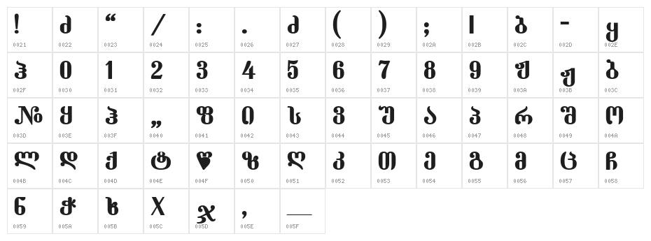 Dumbadze-ITV Bold Character Map