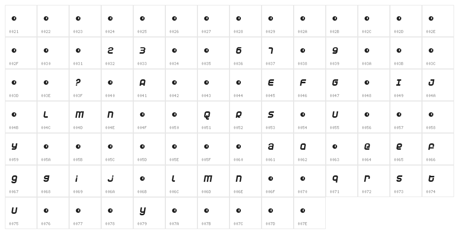 Dunebug Alternates 45MPH Character Map