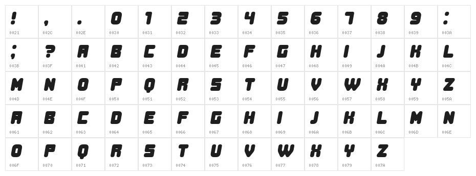 Duration Book Italic Character Map