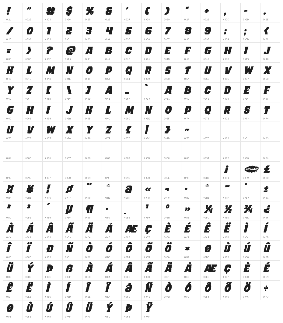 Dusk Demon Expanded Italic Character Map