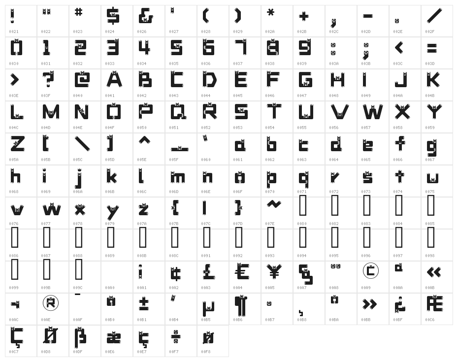 DustDemon Bold Character Map