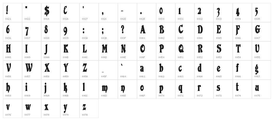 DuvallCondensed Bold Character Map