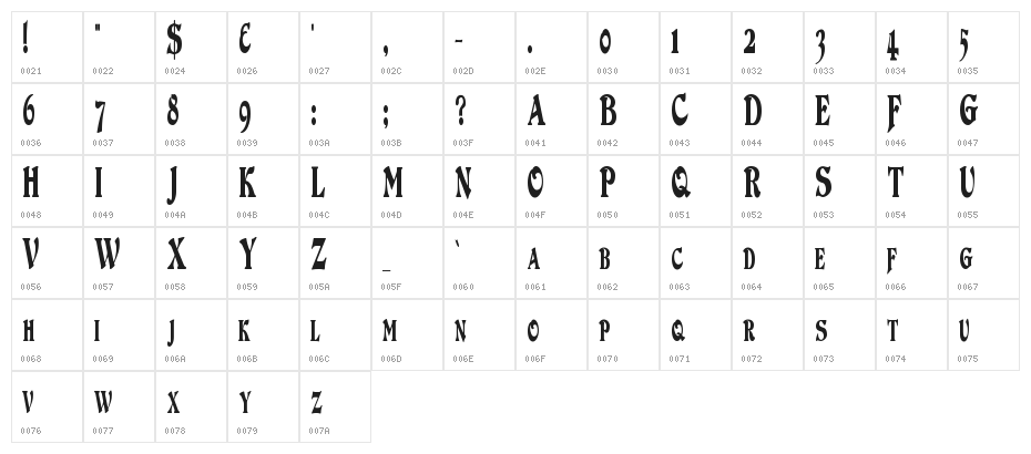 DuvallSmallCapsCondensed Character Map