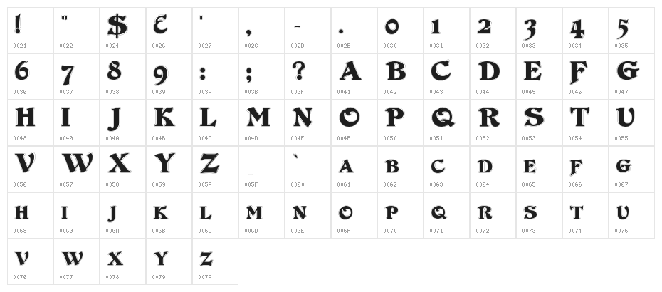 DuvallSmallCapsOutline Character Map