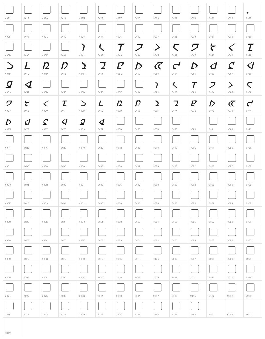 Dwemer Bold Italic Character Map