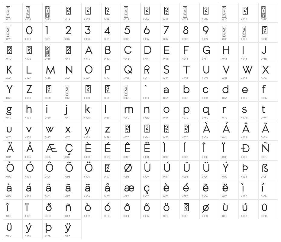 Dylan Gothic Regular Character Map