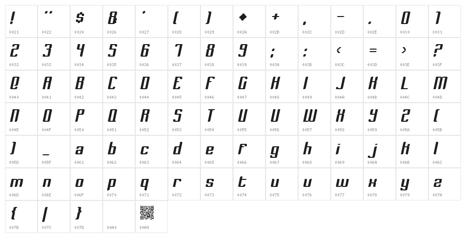 Dymeda Italic Character Map