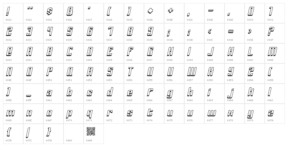 Dymeda Shadow Italic Character Map