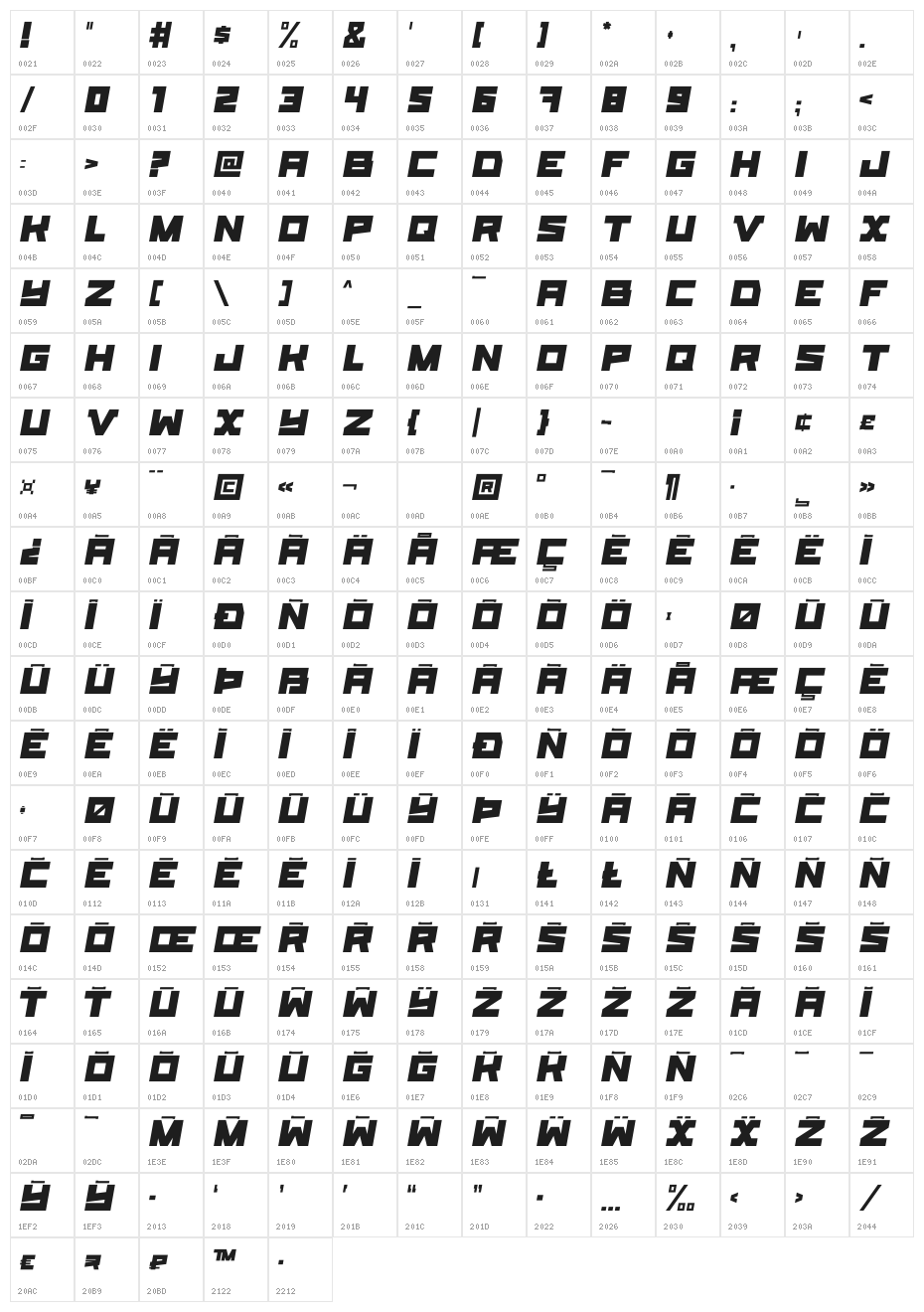 E-Muse Bold Character Map