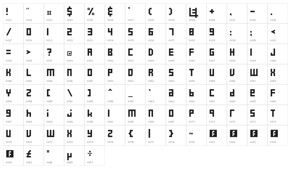 E4 2017 Regular Character Map