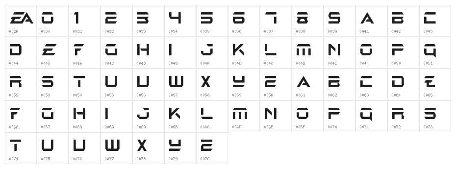 EA Logo Regular Character Map