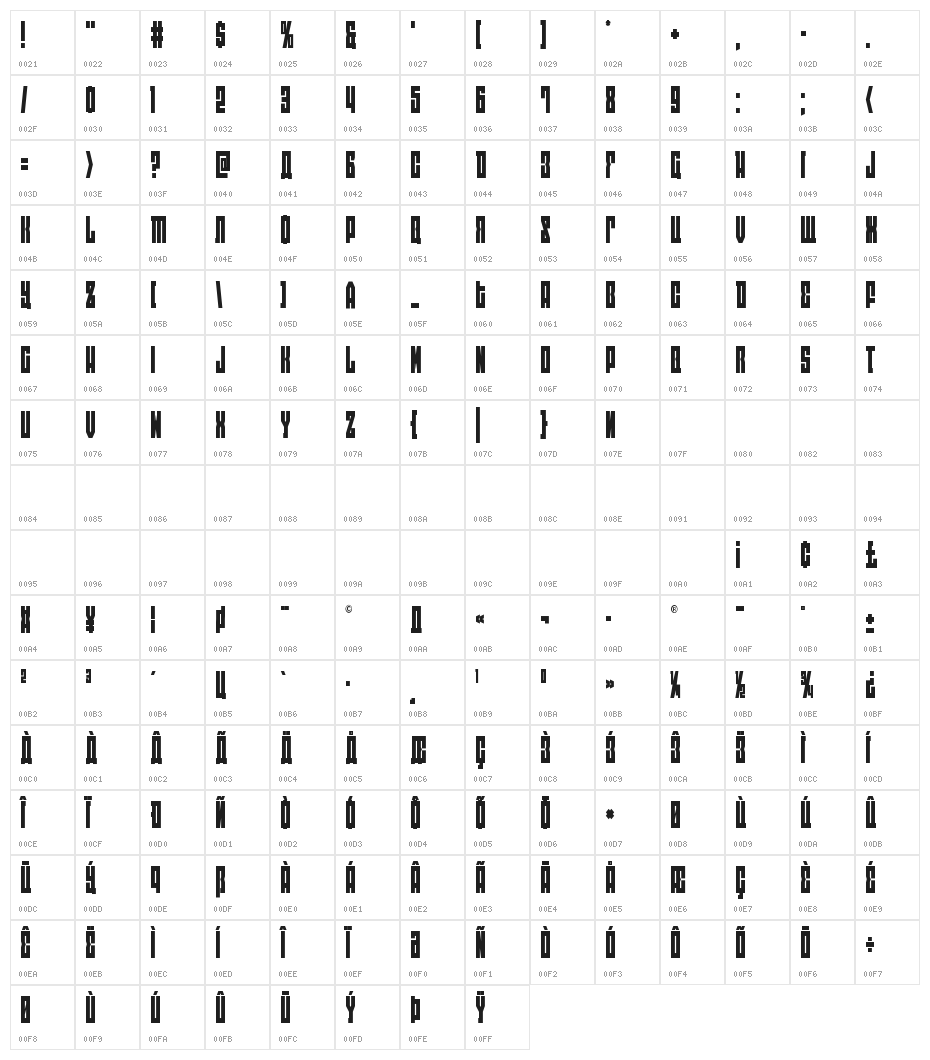 EAST-west Condensed Character Map