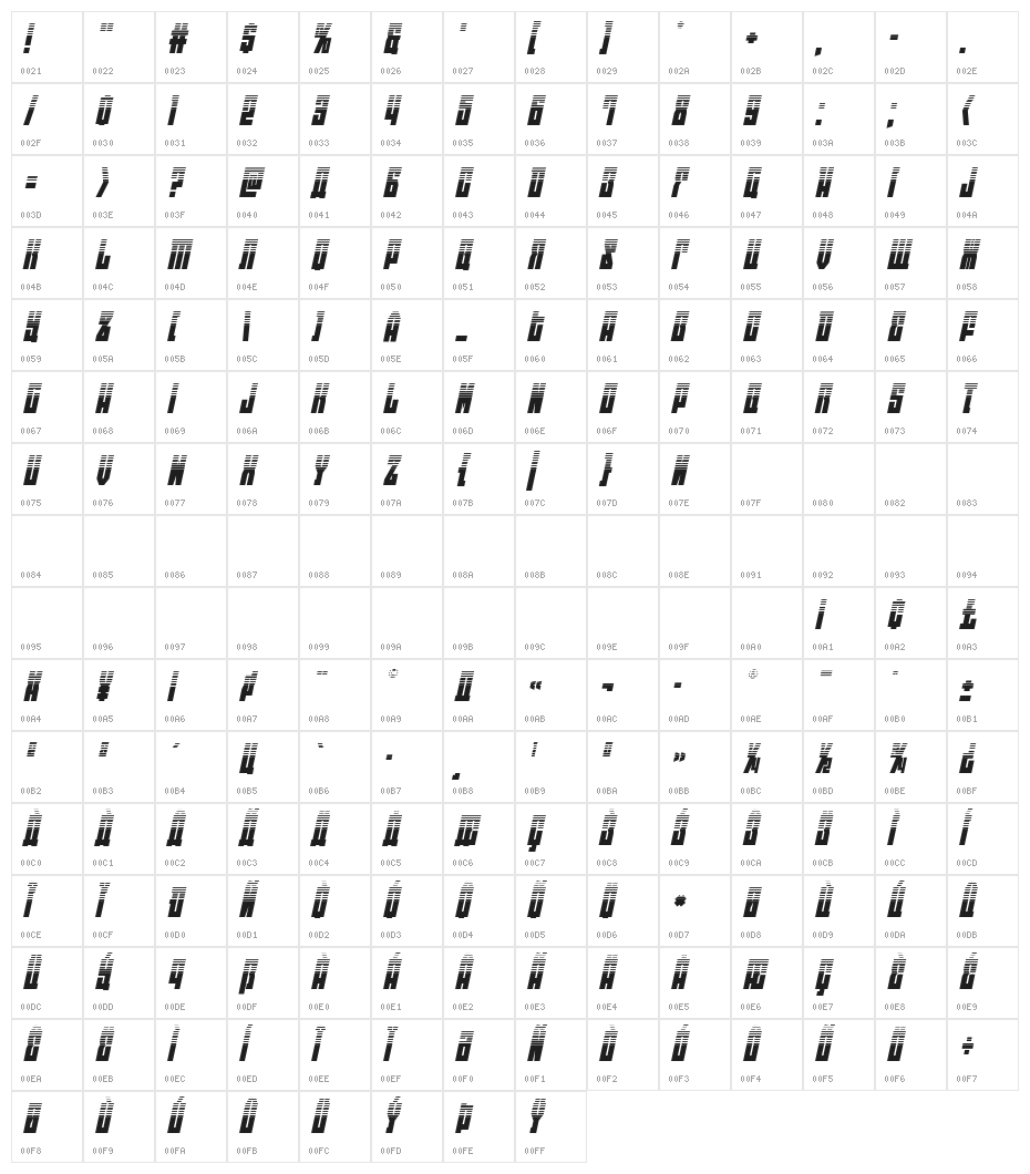 EAST-west Halftone Italic Character Map