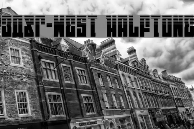 EAST-west Halftone Font examples