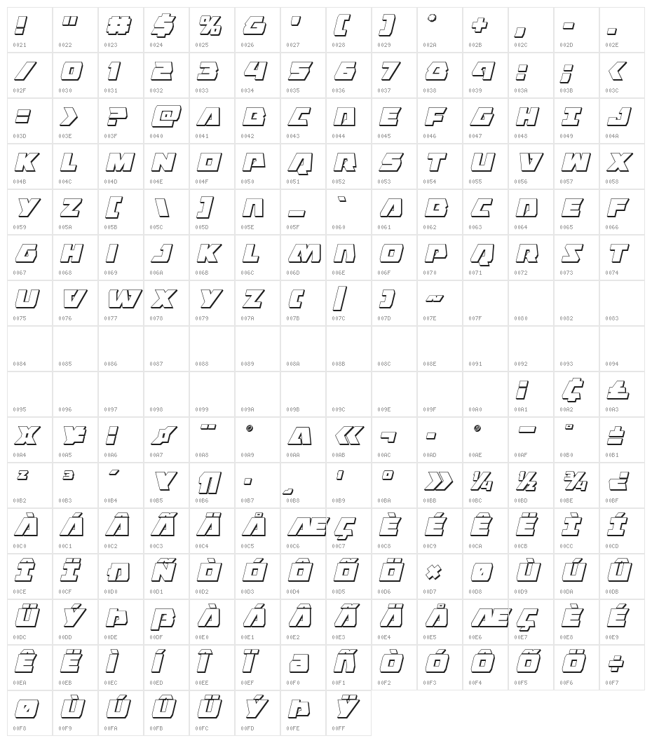 Eagle Strike 3D Italic Character Map