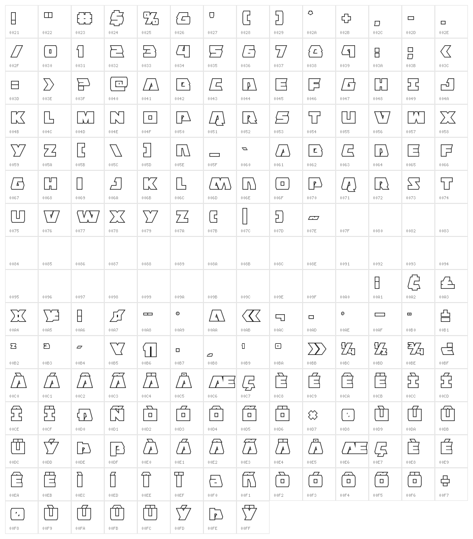 Eagle Strike Bold Outline Character Map