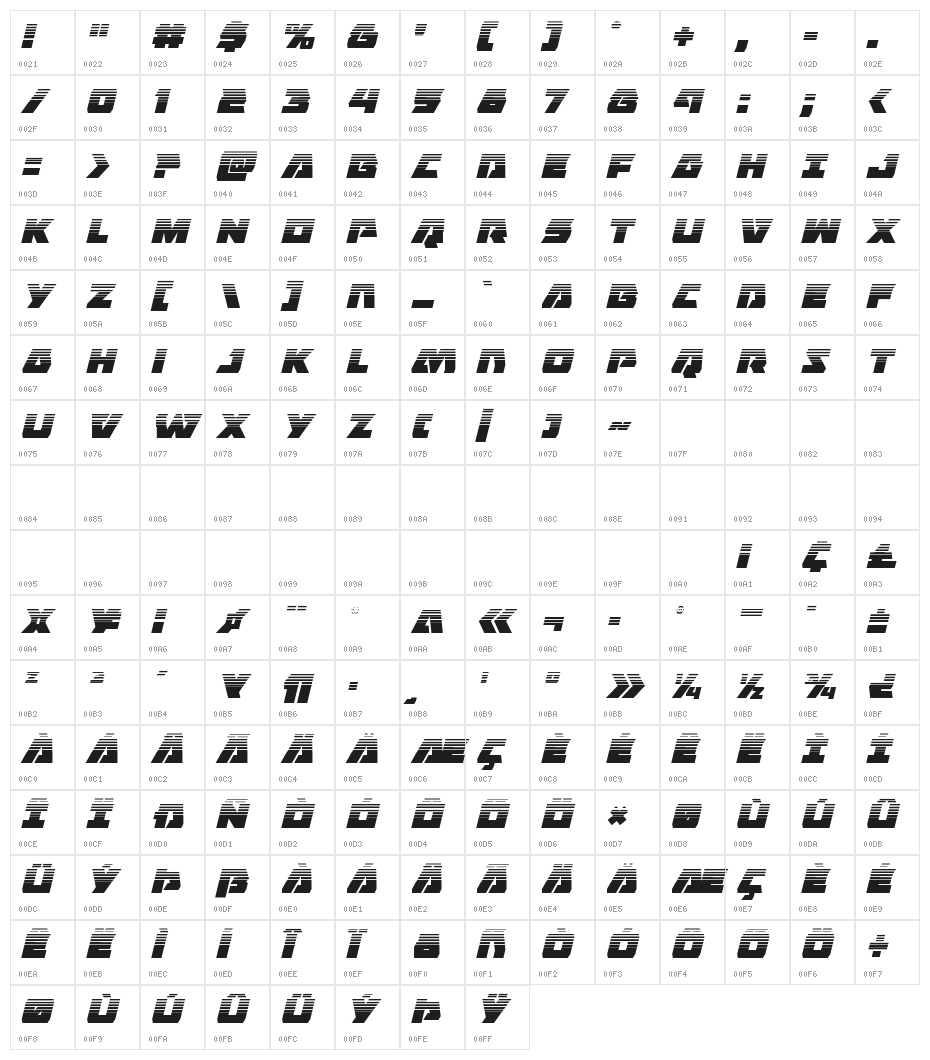 Eagle Strike Halftone Italic Character Map
