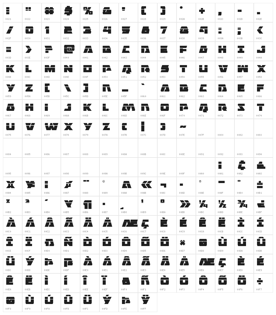 Eagle Strike Laser Character Map