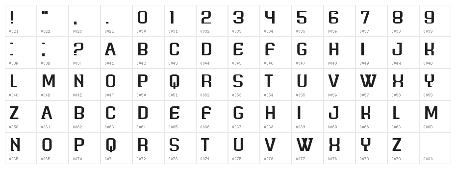 Earth Regular Character Map