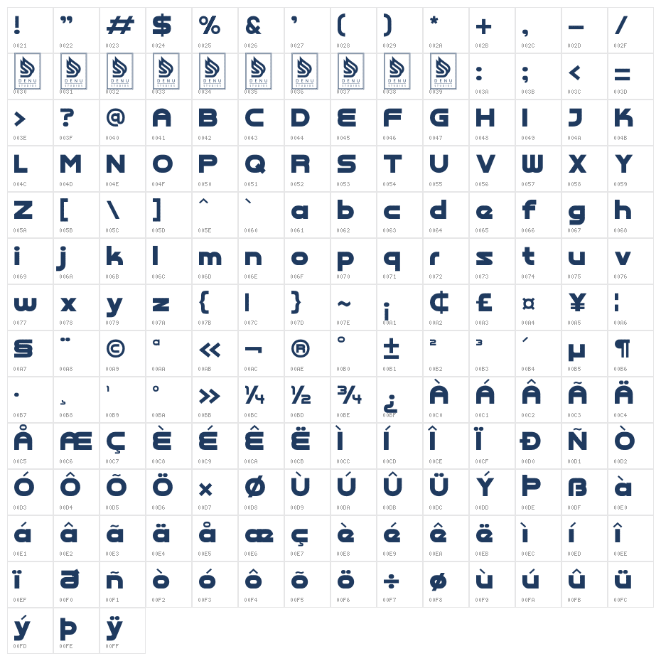 Ease Bold Character Map