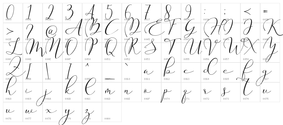 East Love - Personal Use Character Map