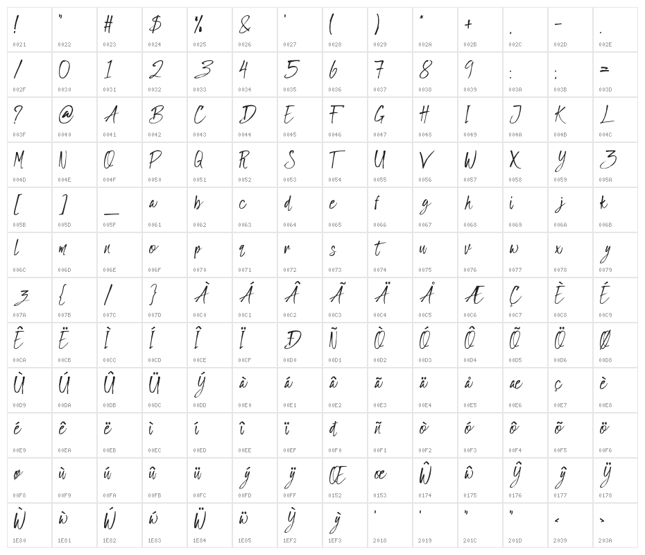 EastCoast-Regular Character Map