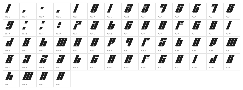 EastLift Character Map