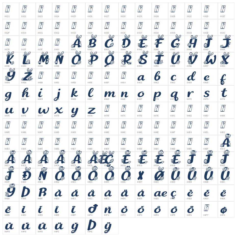 Easter Fabulous Italic Demo Italic Character Map