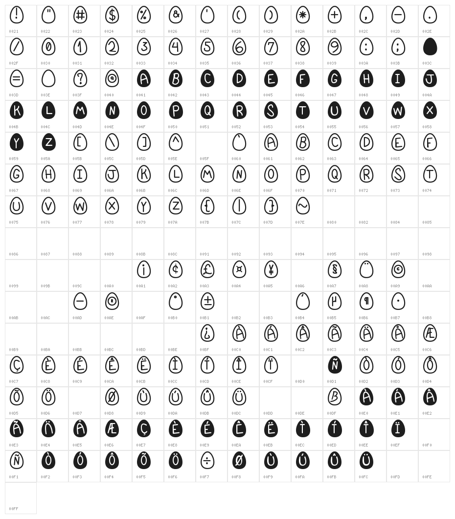 EasterFont St Character Map