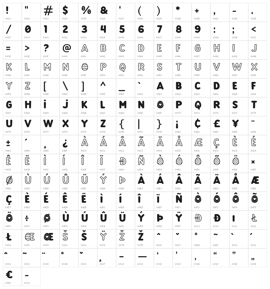 Easterboost-Regular Character Map