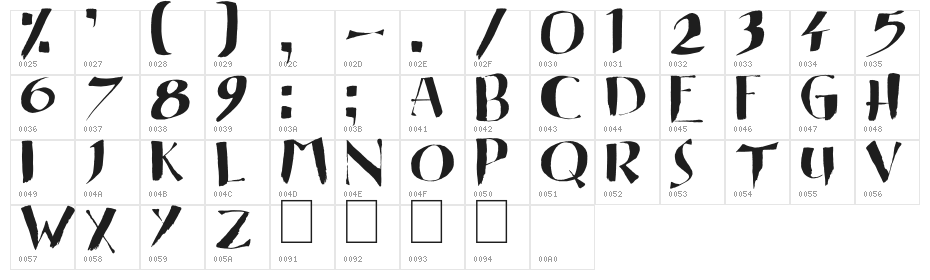 Eastern Brush Character Map