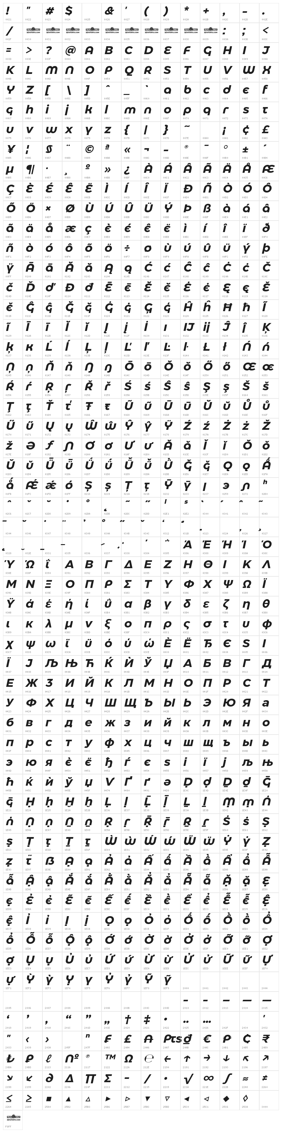 Eastman Alternate Trial Bold Italic Character Map