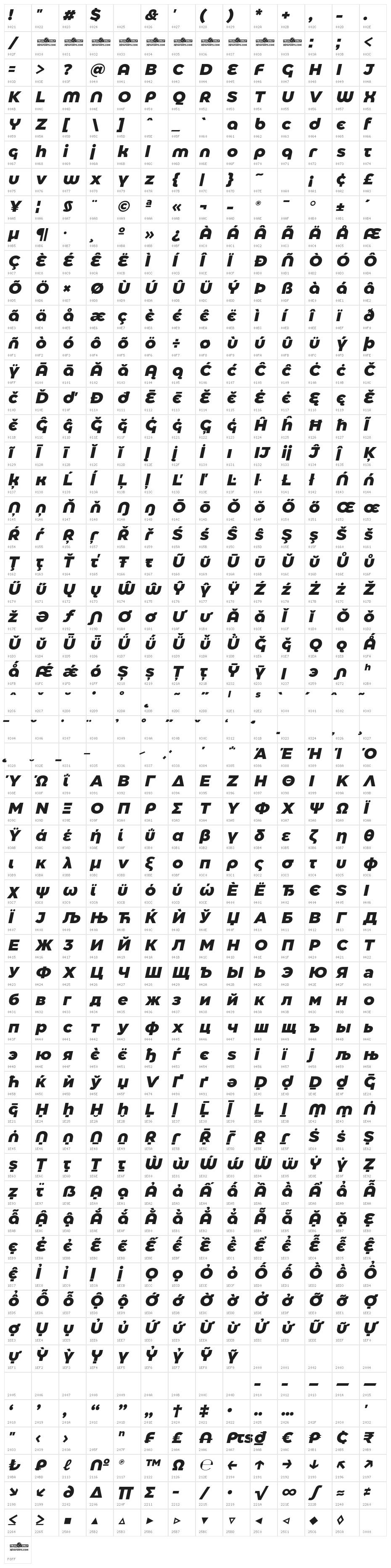 Eastman Alternate Trial Extrabold Italic Character Map
