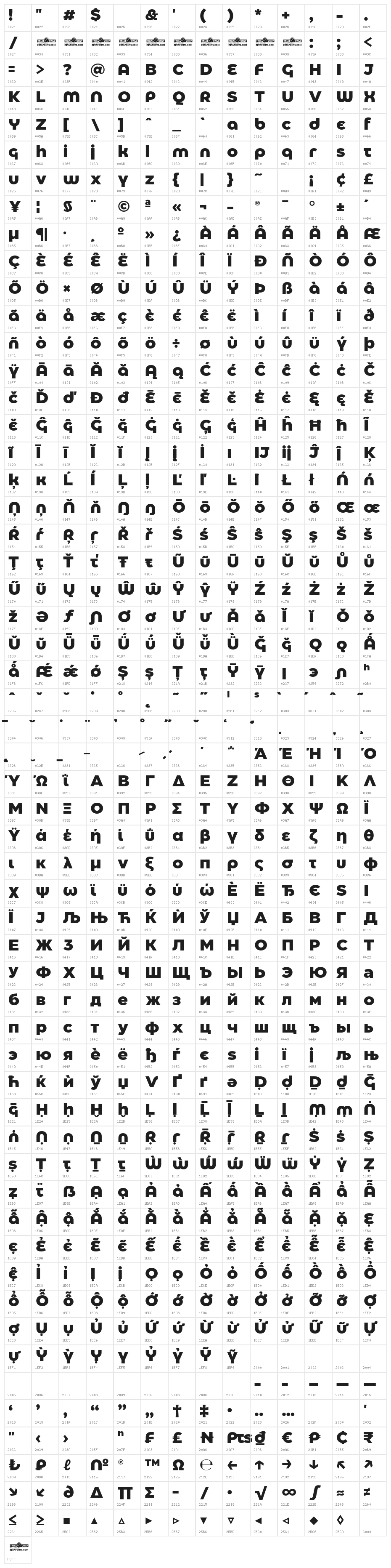 Eastman Alternate Trial Extrabold Character Map